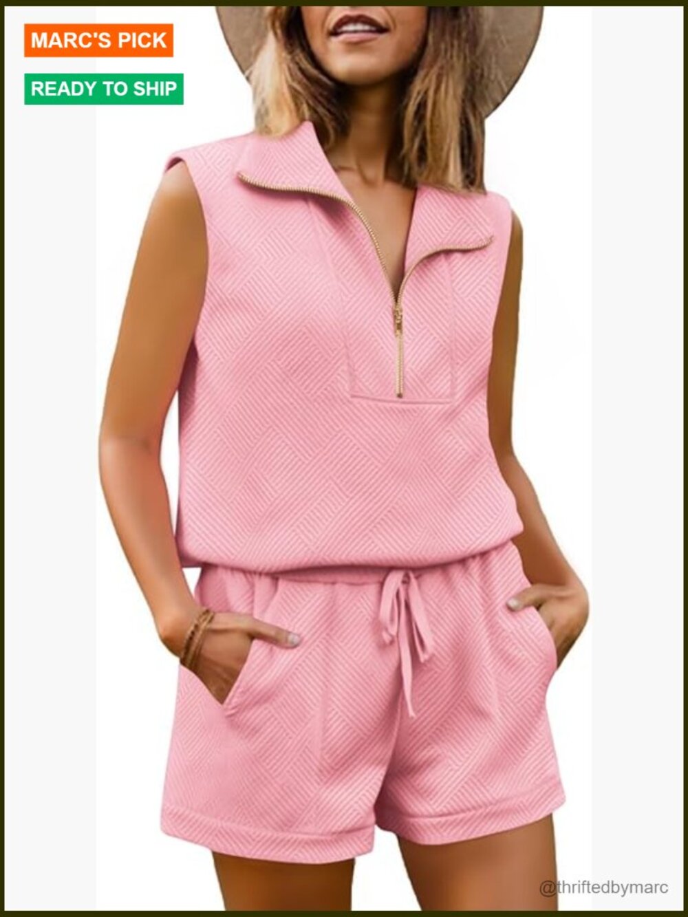Women's 2-Piece Short Set Sleeveless Half Zip Pullover Drawstring Shorts
